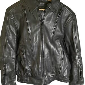 Classic Black Leather Bomber Jacket vintage biker S